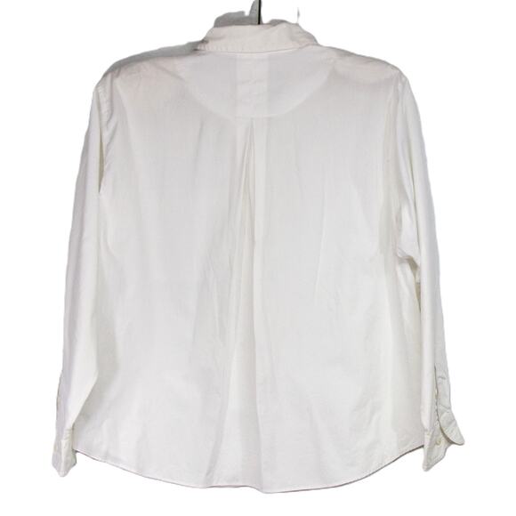 Women's Large JANTZEN Classic White Button Down Blue Flower Embroidered Collar - Picture 2 of 5